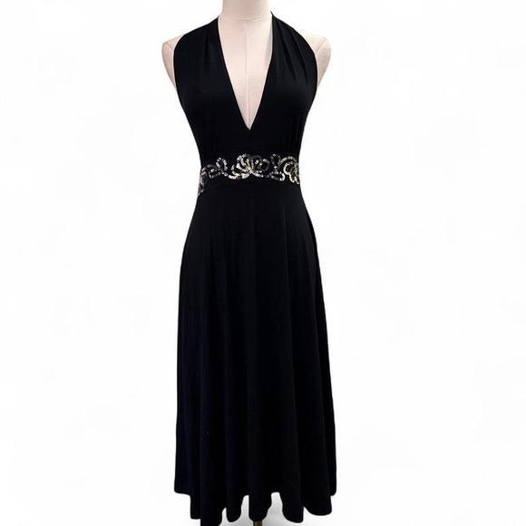 Bella Swan Black Halter Y2K Dress Beaded Flowy Size Small Fairycore - Picture 2 of 7